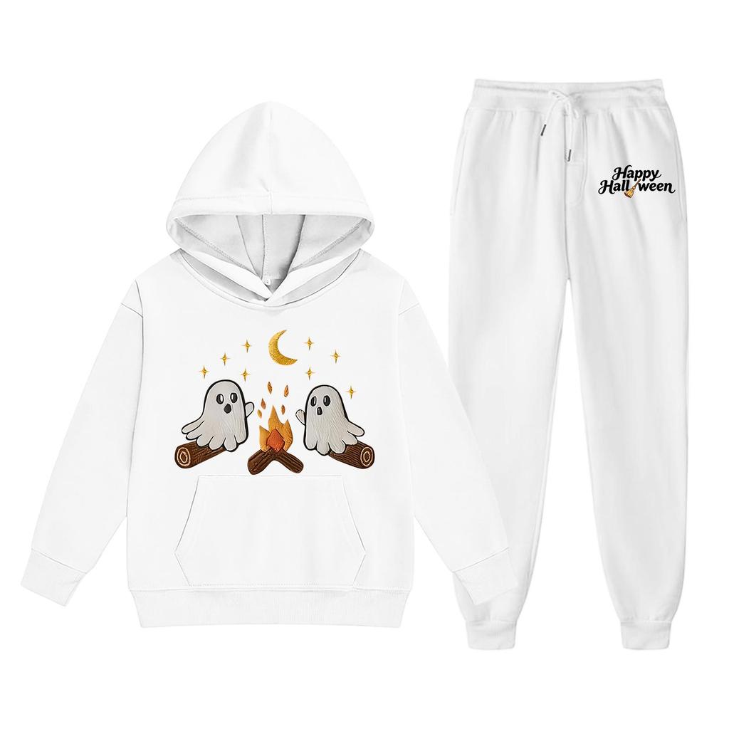 Kids Hoodie and Pants Set Halloween Print Pullover Sweatshirt with Hood Long Sleeve Top and Elastic Waist Bottoms for Children