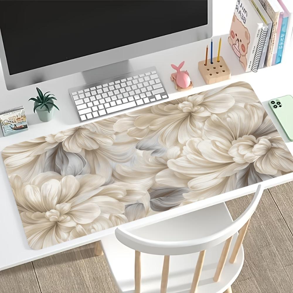 Alfombrilla de Escritorio Elegante Estampado de Flores Pasteles Base de Goma Antideslizante para Ratón Borde Cosido Alfombrilla para Teclado Para PC Portátil Jugadores Decoración de Mesa