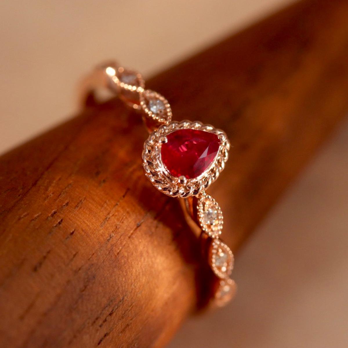 

Женское кольцо из стерлингового серебра в форме капли - Красный лось Европейский и американский стиль Модная бижутерия для повседневной носки US Size 9