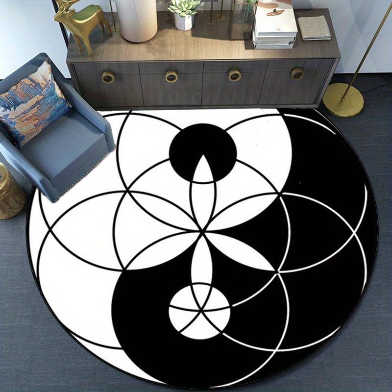 1pc Black and white Yin-Yang print polyester carpet crystal velvet round carpet suitable for living room and bedroom