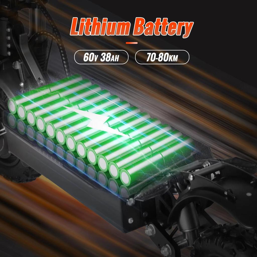 6000W Powerful Electric Scooter 60V 38Ah Max Speed 85km/h 100km Range 11'' Tire Dual Shock Absorbing Folding EScooter for Adults