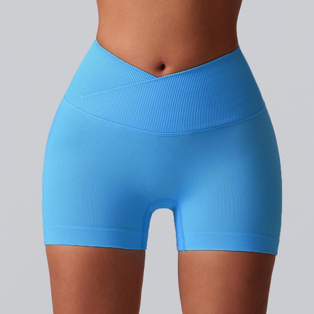 

Women s Nuls Quick-Dry Three-Point Yoga Running Shorts, Colorblock, Seamless, Peach Hip Design. Large