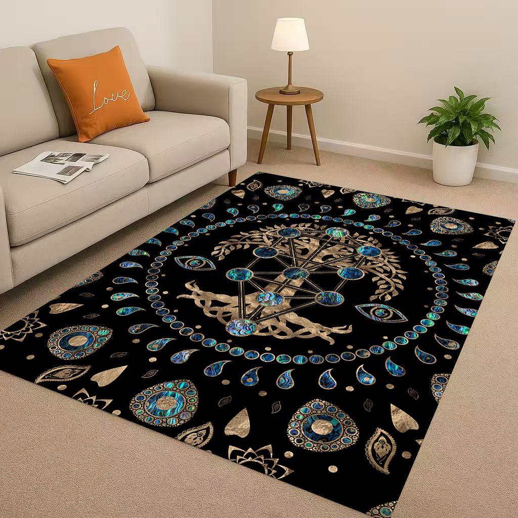 HD Colorful Tree of Life Yggdrasil Celtic Rune Living Room Non-Slip Area Rug Carpet for Bedroom Playroom Sofa,Home Decor Doormat