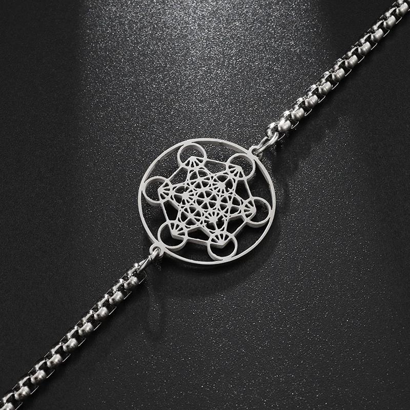 Metatron Cube Bracelet Stainless Steel Sacred Geometry Jewelry Gift for Women Men Archangel Amulet
