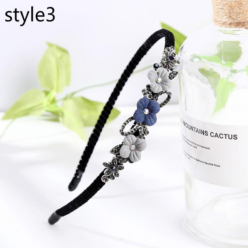 

New Retro Simulation Flower Women s Diamond Headband Slip Velvet Wide Side Headband style3