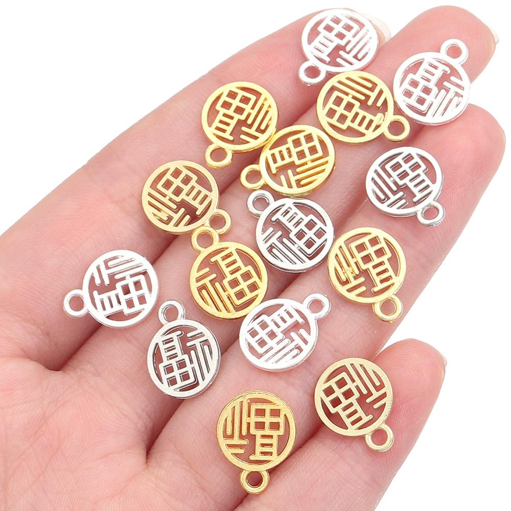 50pcs Alloy Good Luck Charms Lucky Chinese Character Fu Pendants For DIY Jewelry Making New Year Bracelets Necklace Accessories