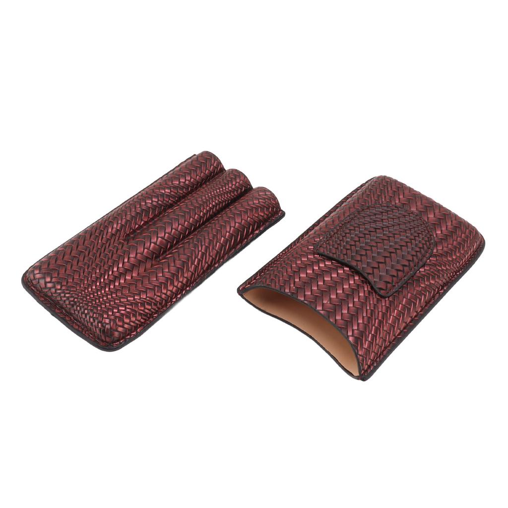 3 Finger Cigar Case Woven Pattern Portable Travel Leather Cigar Humidor Case Smoking Accessories