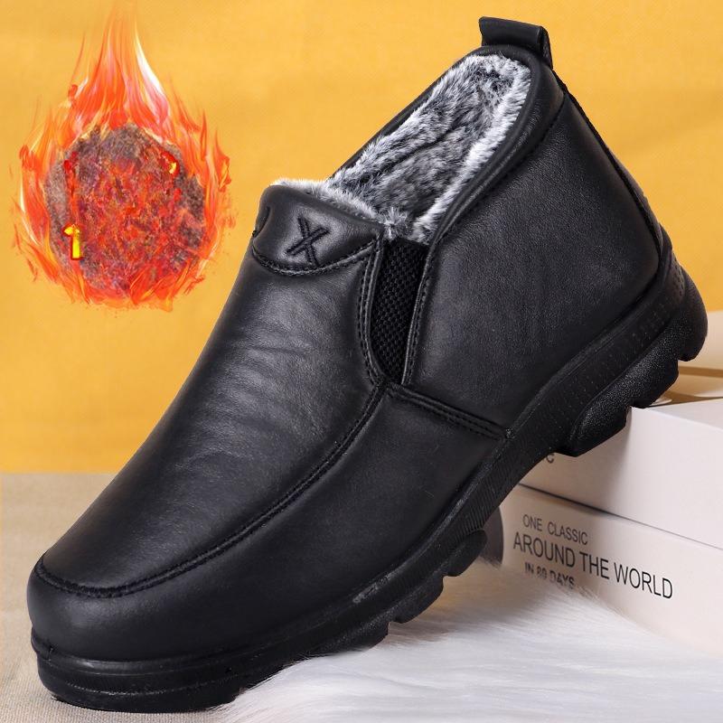 Winter Men's Ankle Boots Plush Warm Anti Slip Waterproof Cotton Shoes Comfortable Lightweight Outdoor Men Shoes
