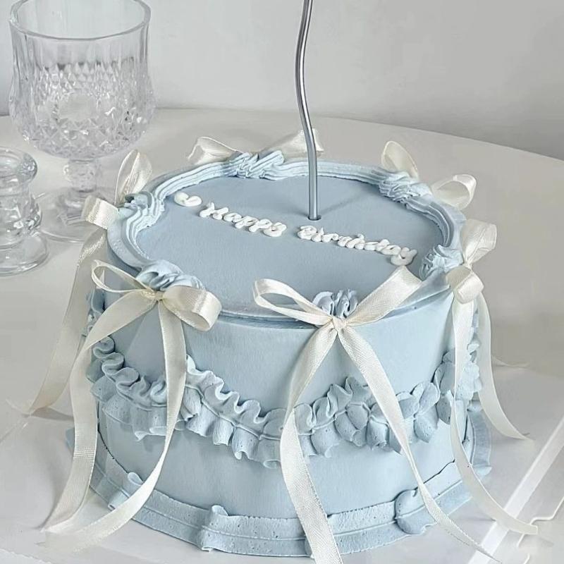Modelo de Bolo de Aniversário de Simulação 6 Polegadas / 15cm Estilo Ballet Fada Fita Laço em Forma de Creme Adereço para Foto Decoração de Restaurante Exibição
