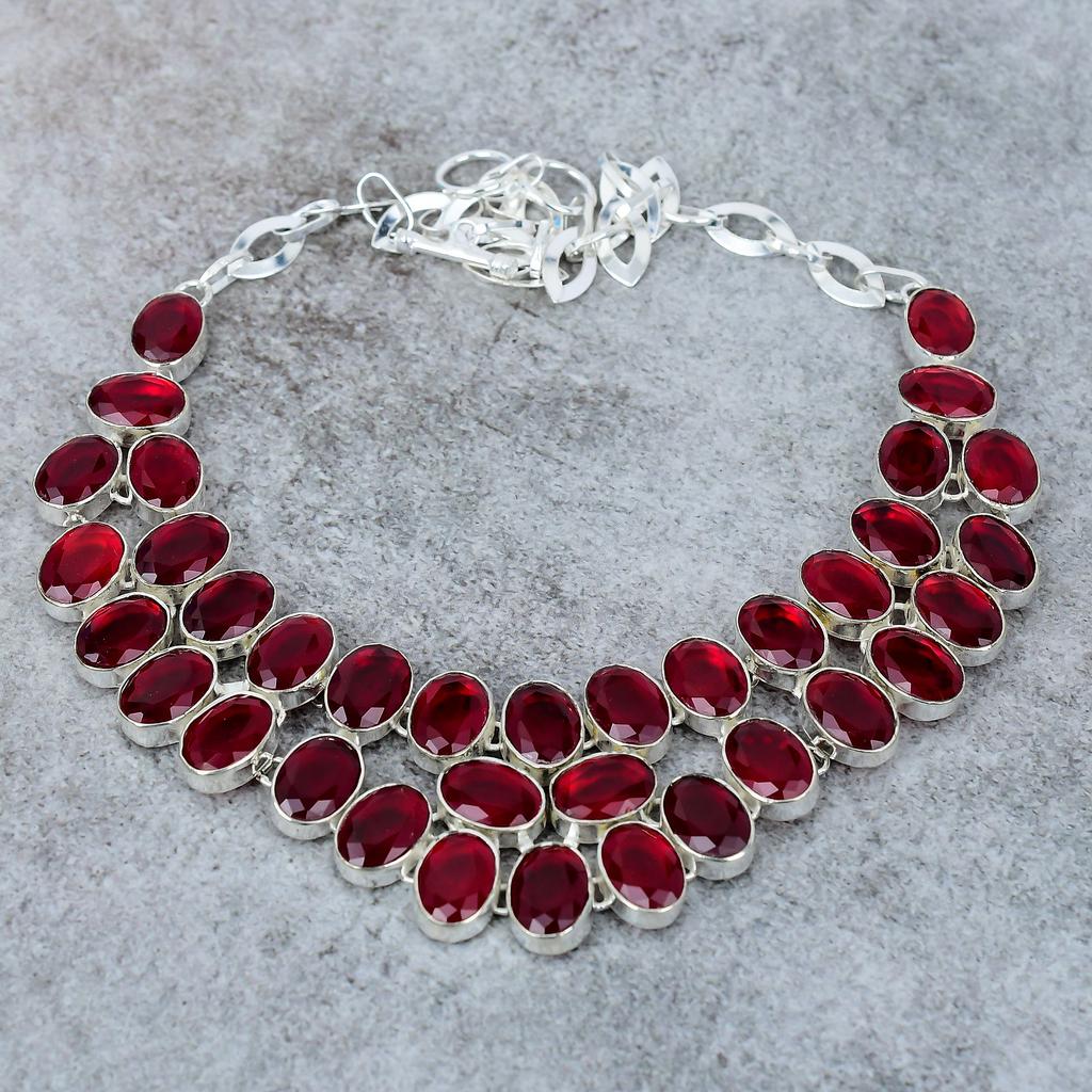 Mozambique Garnet Gemstone Handmade 925 Sterling Silver Necklace 18" M-316
