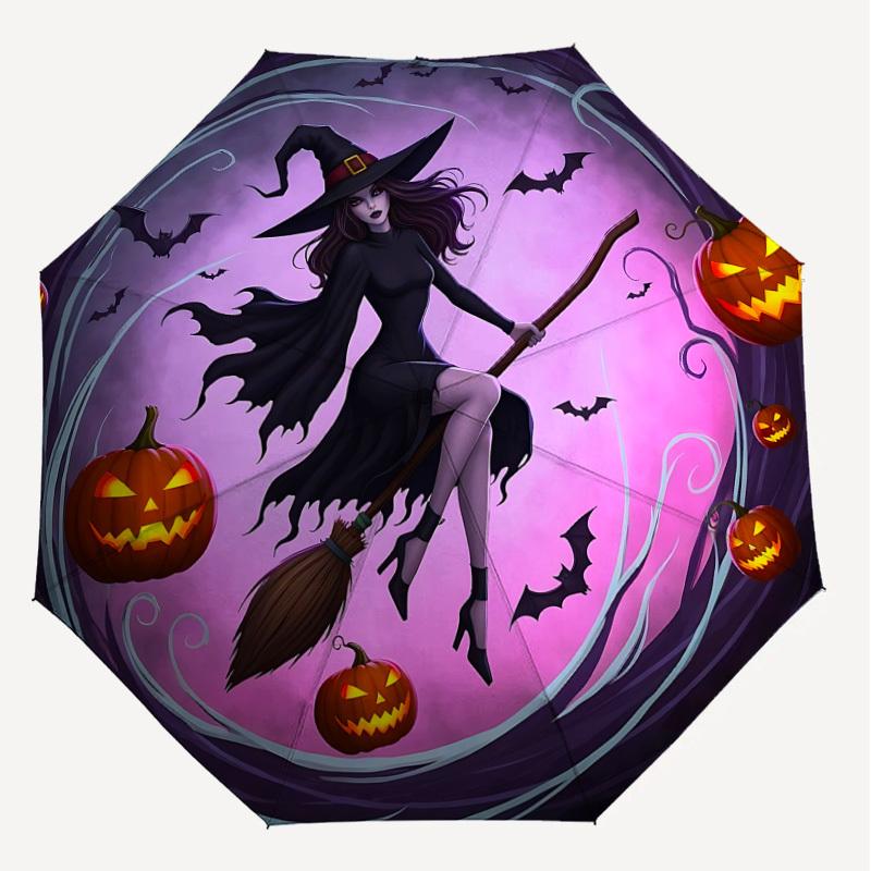 1PC Halloween Witch Umbrella-8-Rib Reinforced, Automatic Open, Lightweight & Durable, Cute Fashion Accessory for Outdoor-T176