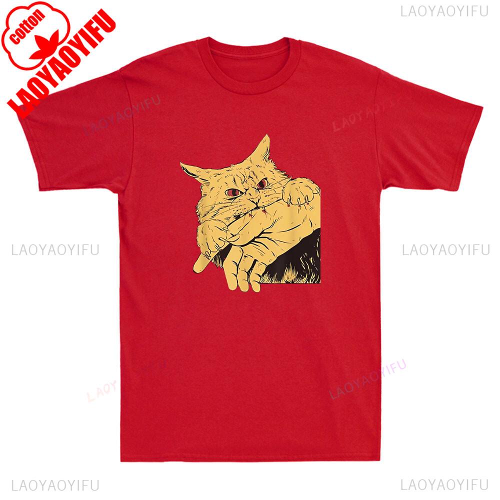 Cat Bite Shirt Funny Anime Cats Lovers Japanese Unisexga Unisexs Short Sleeve Tshirt Fashion Cotton Shirt Short Sleeve Design Summer