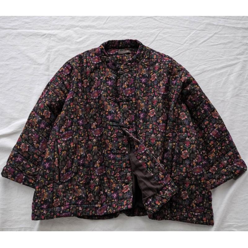 Johnature Women Chinese Style Corduroy Parkas Stand Long Sleeve Button Winter Vintage Coats Print Floral Warm Winter Parkas