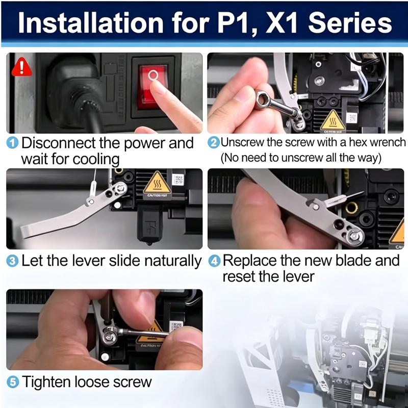 4Pcs Integrated Filament Cutter, Injection‑Molded Replacement Cutter Spare Parts, Compatible with A2L, X1 Series, P1 Series, A1, A1 Mini 3D Printer