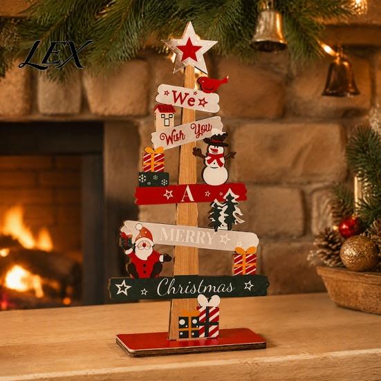 Creative Christmas Tree Decorations Ornament, Wooden Letter Sign Decorative Charming Xmas Tabletop Ornaments Compact Stable Party Supplies for Holiday