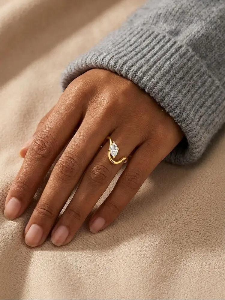 925 Sterling Silver Fashion Shiny Curve Marquise Zircon Ring For Women Engagement Wedding Luxury High Quality Fine Jewelry