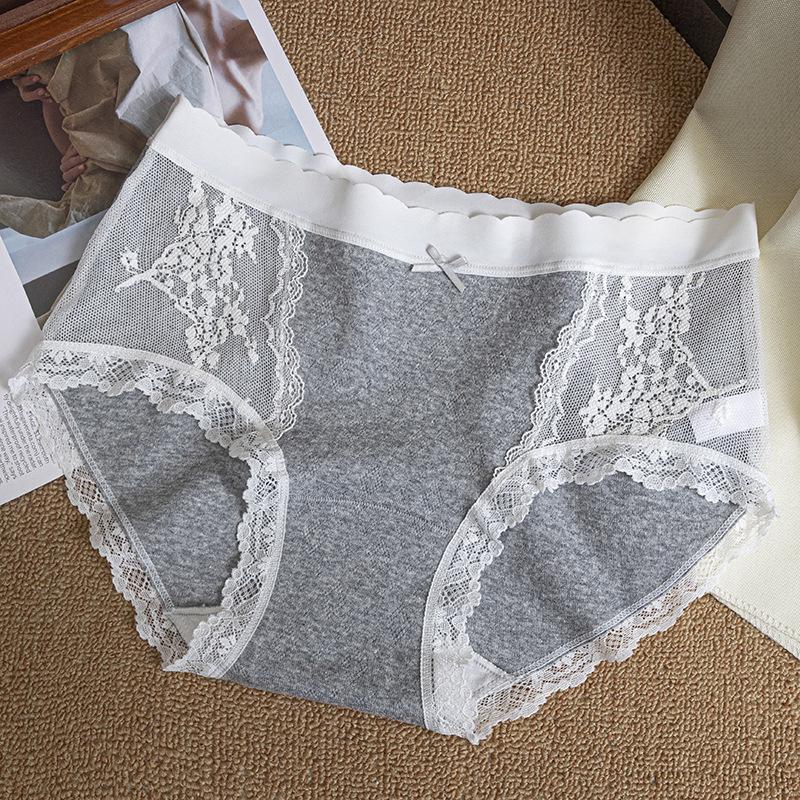 Damen Frühling und Sommer Reine Baumwolle Spitze Mesh Nahtlos Atmungsaktiv 7A Antibakterieller Baumwollzwickel Hüftbund Dreiecksslip