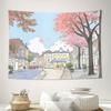 Paris Cherry Blossom Street Watercolor Cityscape Wall Tapestry Machine Washable All Season Print Romantic European Design Home