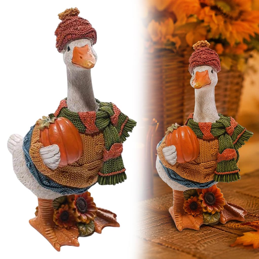 Autumn Pumpkin Duck Resin Ornament Multi-Purpose Lovely Pumpkins Ducks Statue Desktop Animal Sculpture Unique Gift for Friends