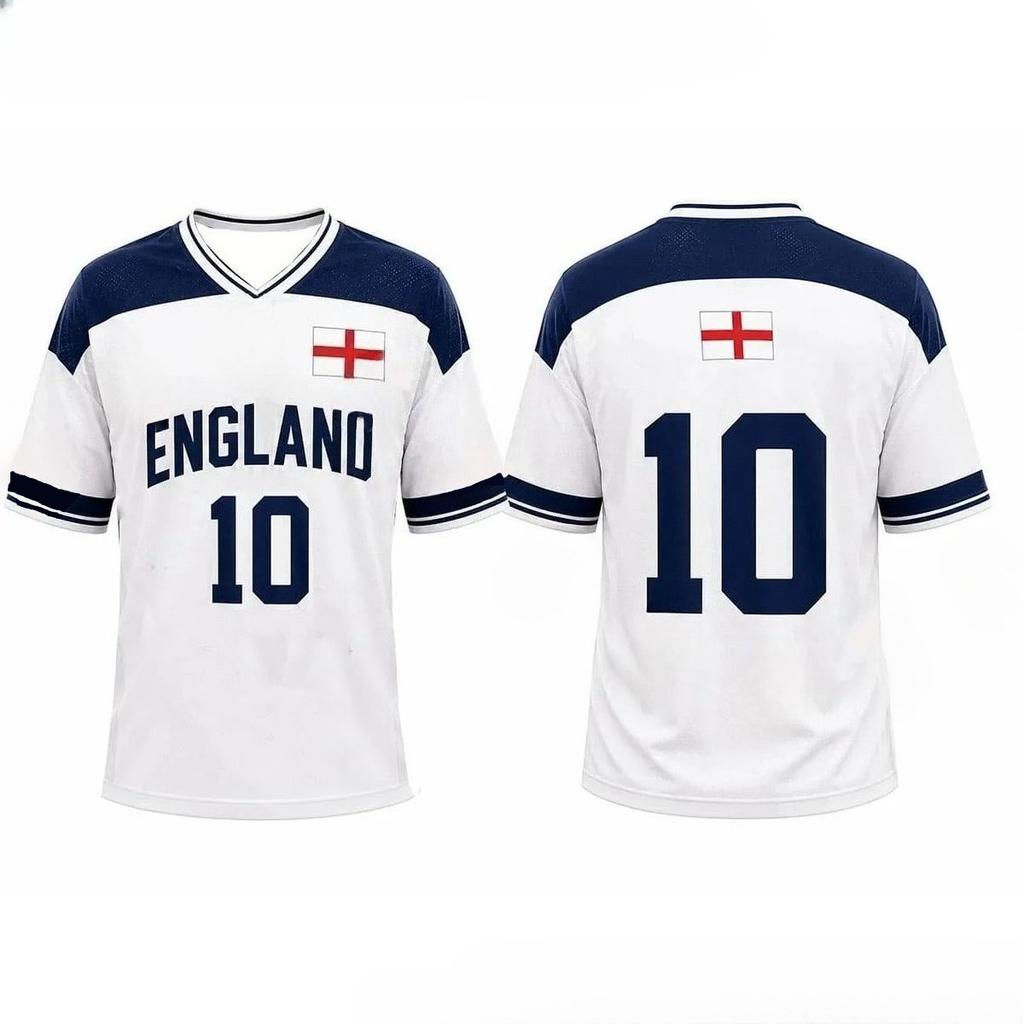 Maglia da Calcio Retro Inghilterra #10 Manica Corta Stampa T-shirt Traspirante per Tifosi di Calcio Top Sportivo Casual per Adulti