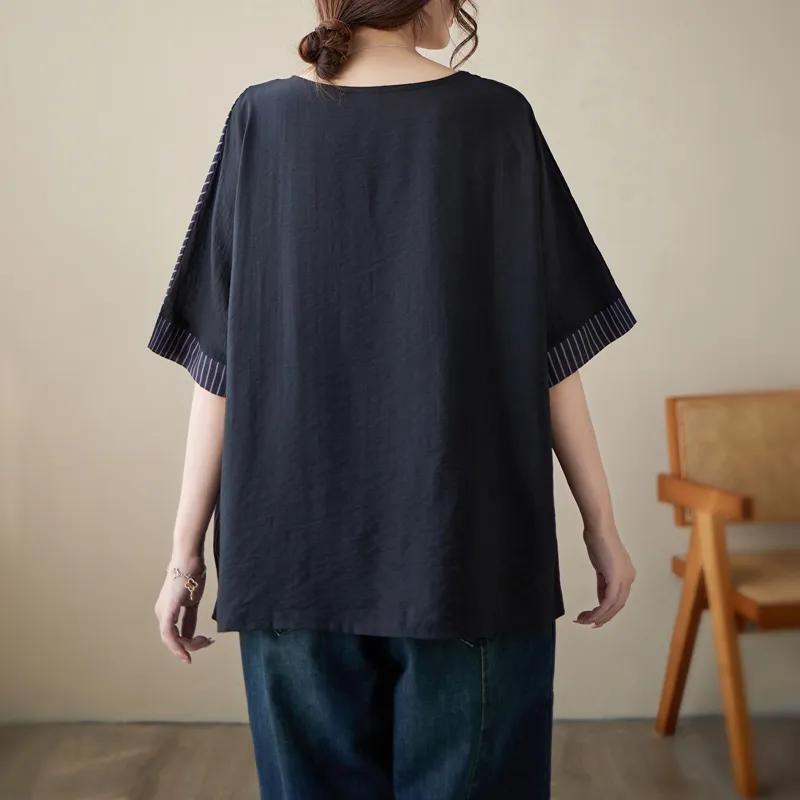 Women's Summer Loose-Fit Short-Sleeve T-Shirt for Mature Mothers To Conceal The Tummy