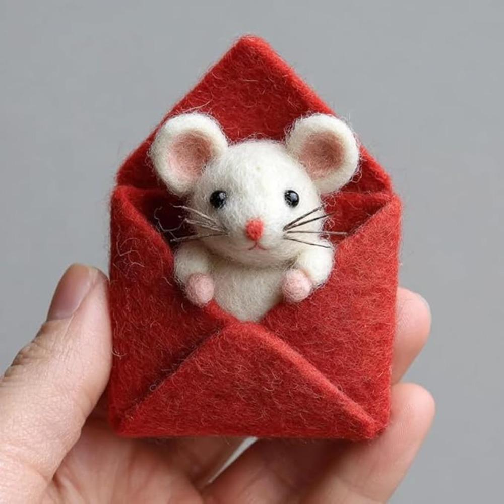 Craft Needle Felting Supply Needle Felted Mouse Handmade Cute Mouse Felt Mice Ornaments Figurine Gifts Mouse Animal Figurine
