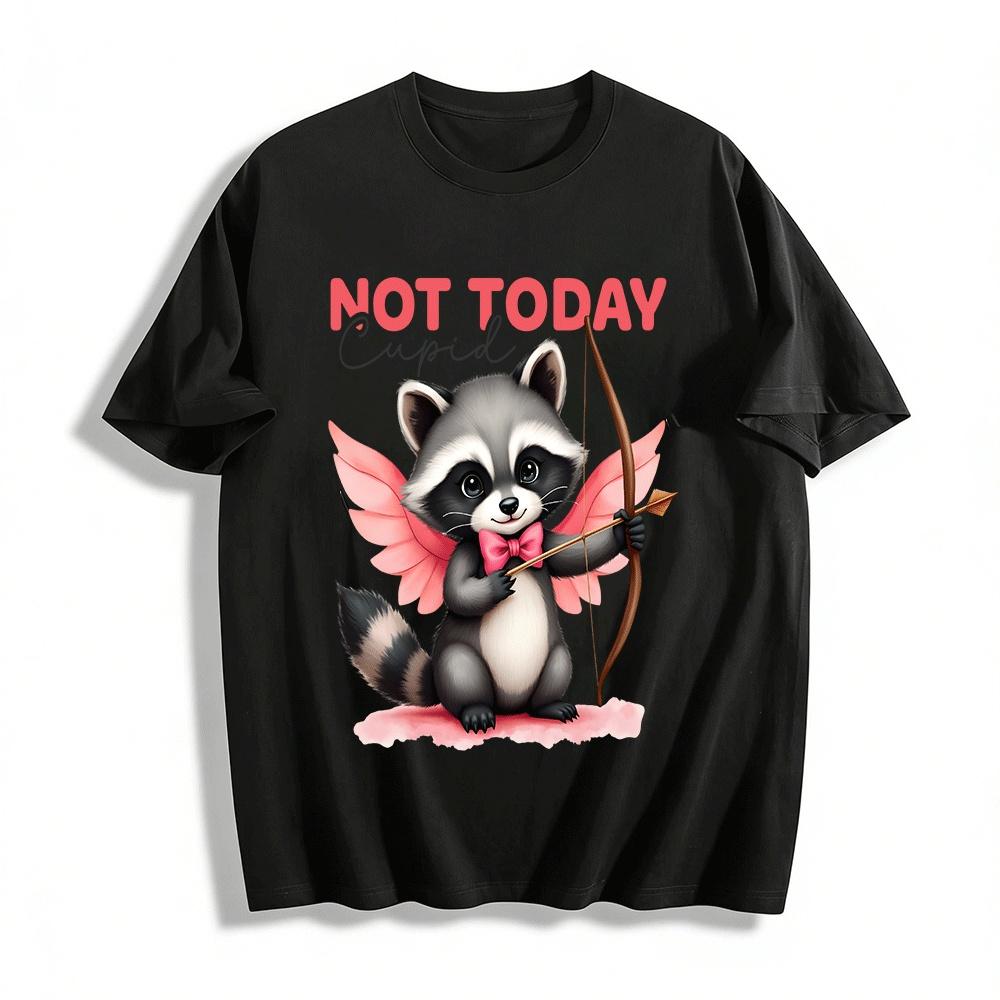 Not Today Cupid Cute Raccoon Print Casual Top Pure cotton T-shirt XXS