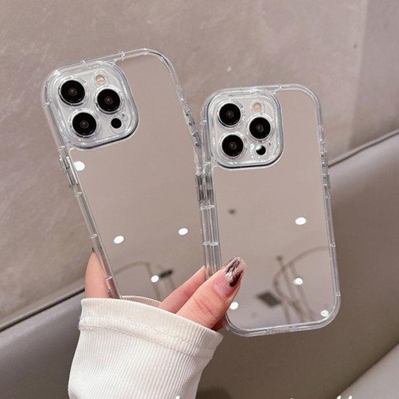 Luxury Mirror Make Up Airbag Phone Case For iPhone 11 12 13 14 15 16 17 Pro Max X XS XR 7 8 Plus 16E SE2 Hard Shockproof Cover