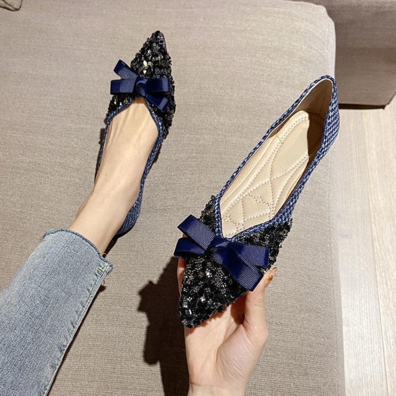Fashion Woman Flats with Bow Pointed Toe Shoes for Women Sexy Rhinestone Discount Spring Young Vacation Slip on Comfortable and Elegant
