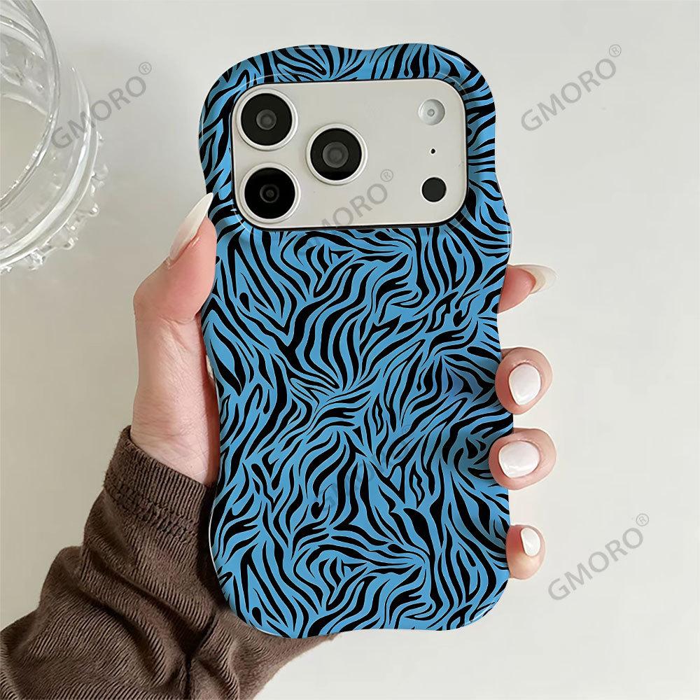 Heat Transfer Wave Film Two-in-one Apple 16 Blue Zebra Pattern iPhone17 Personalized Anti-drop Foreign Trade Hot-selling
