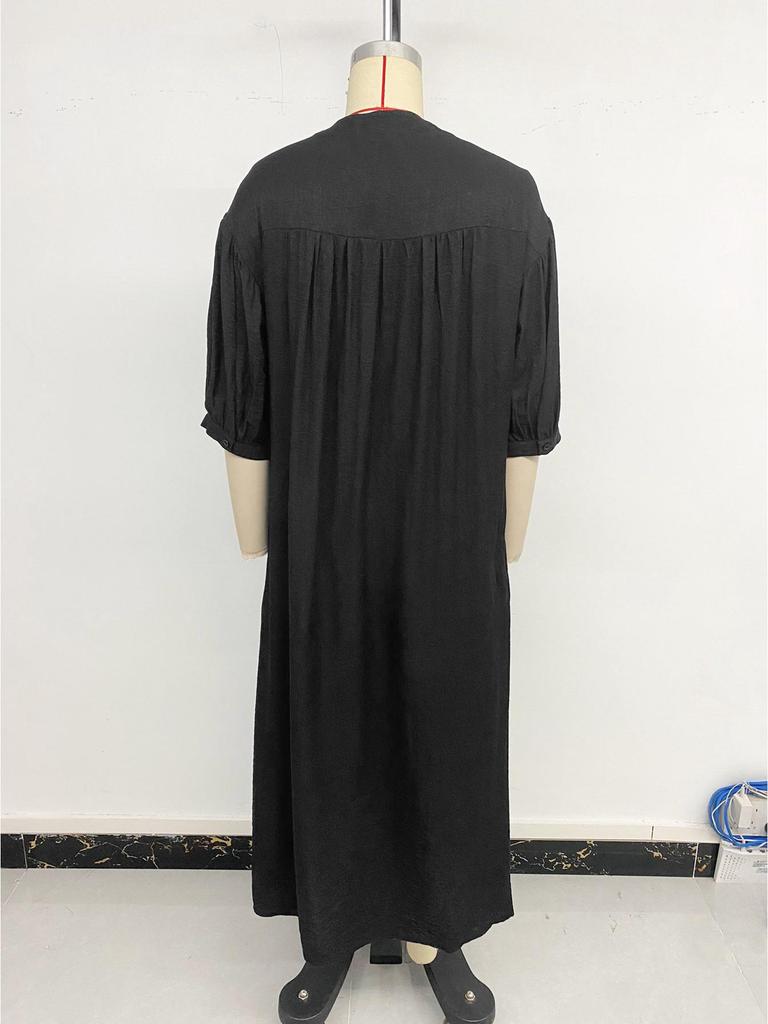 2026 Summer European & American Ethnic-Style Loose Embroidered Five-Sleeve Dress