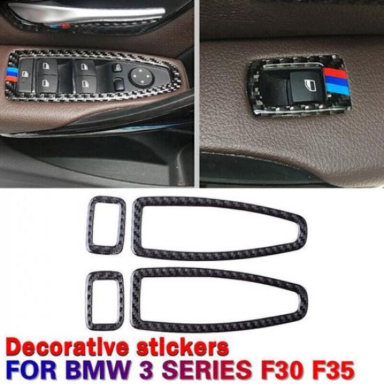 Real Carbon Fiber Door Window Switch Panel Trim Set For BMW 3 4 Series F30 F34