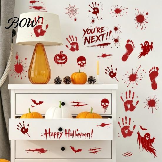 Immersive Horror Party Supplies Halloween Stickers, with Spooky Handprints Footprints Printed, PVC Scary Footprint Decals Self-adhesive Decals,