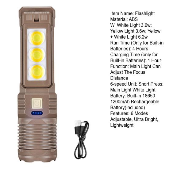 LED Flashlight Telescopic Zoom 6 Modes Adjustable Ultra Bright USB Rechargeable Portable Outdoor Camping Hiking Emergency Handheld Flash Lamp
