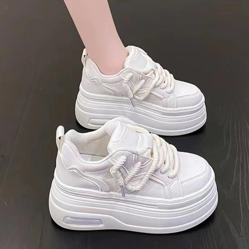 Fashion Thick soled height increasing white shoes for women spring 2025  new 8cm casual board shoes casual sports shoes
