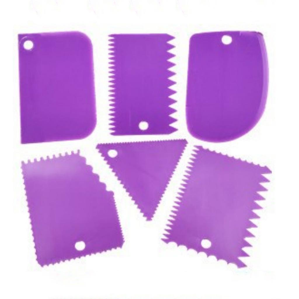 6PCS Cake Scraper Smoother Trapezoidal Semicircle Arc Triangular Sawtooth Cream Scraper Cake Making Tool Set Purple