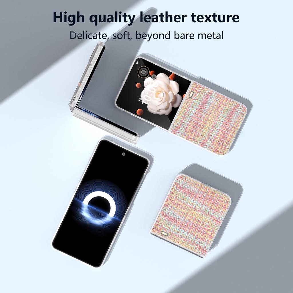 For Honor Magic V Flip 5G Case Plaid Texture Leather+PC Phone Cover with Matte Edge