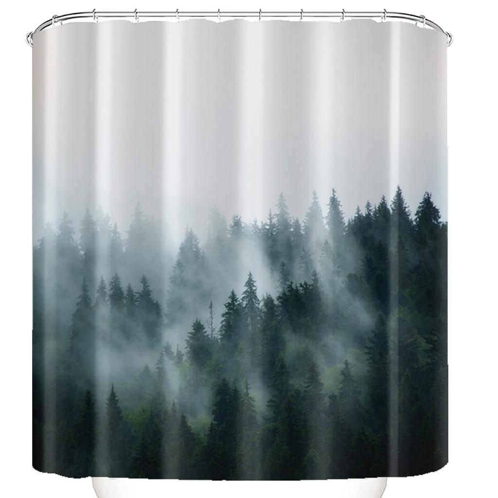 Misty Forest Woodland Shower Curtains Nature Shower Curtain Fall Shower Curtain Waterproof Polyester Fabric Home Decor with Hook