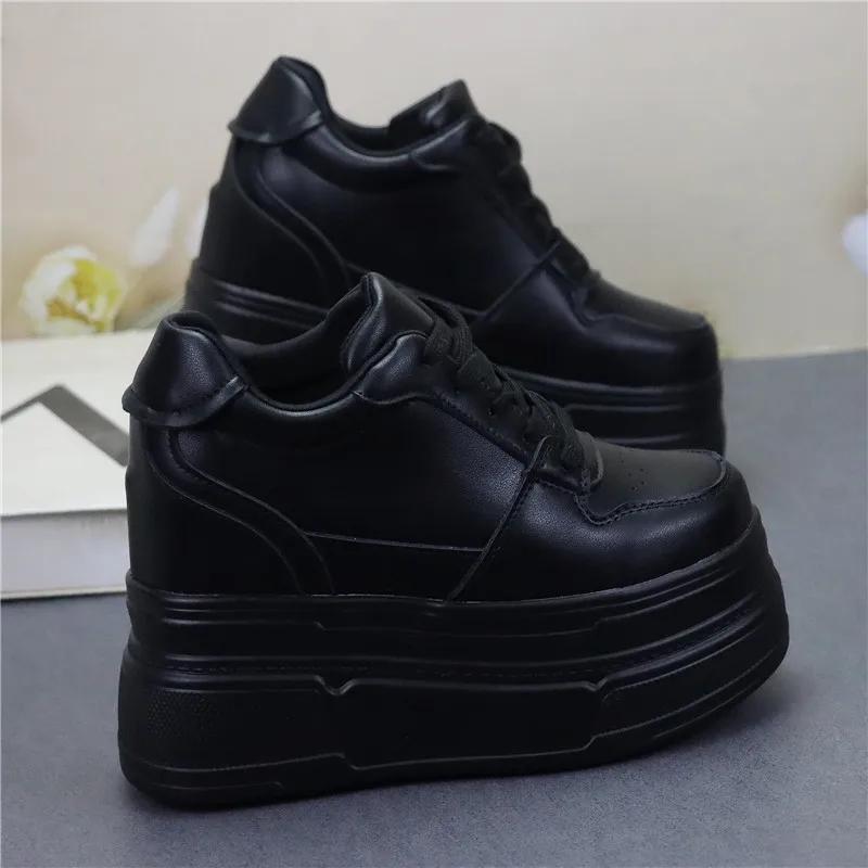 Móda 12CM Mikrovlákno Pravá Kůže Dámské Ležérní Platforma Klínek Jaro Vulkanizované Bling Robustní Tenisky Podzim Módní Boty