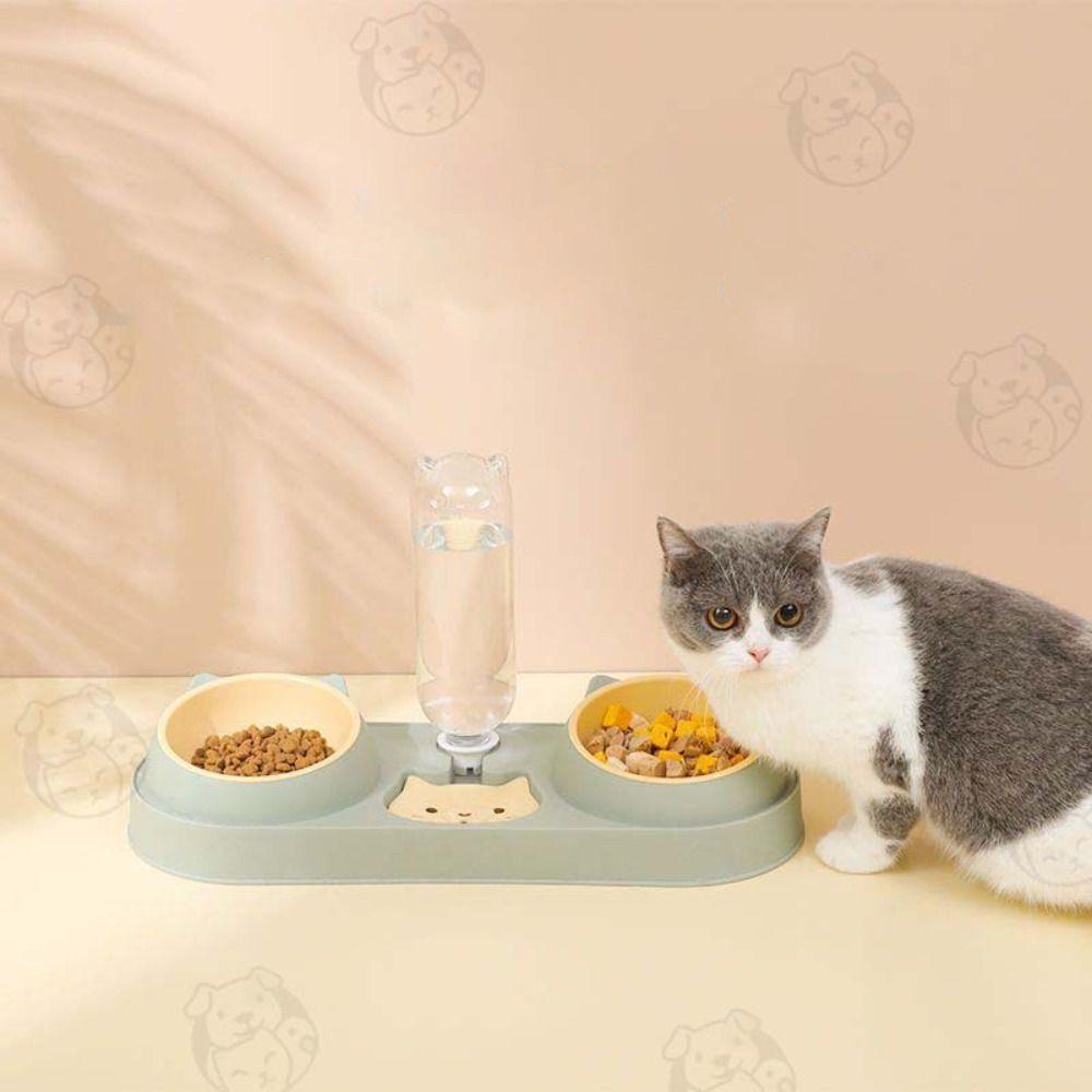 2-in-1 Pet Bowl with Drinking Raised Stand Cat Double Bowls Durable Dog Food Bowl
