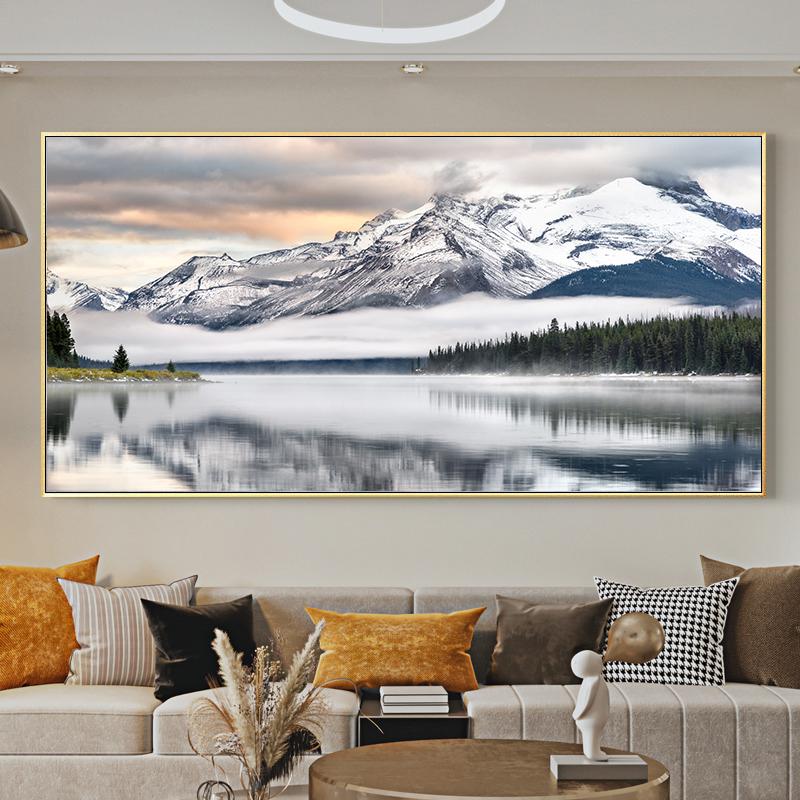 Canvas Painting Lake with Mountain Forest Landscape Giclee Posters Prints for Living Room Wall Decor
