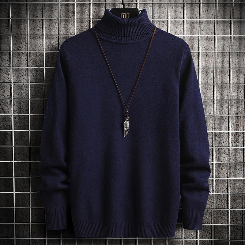 Men's Sweater Autumn and Winter High Collar Half High Collar New Slim Plus Velvet Thickening Warm Inner with Knitted Sweater