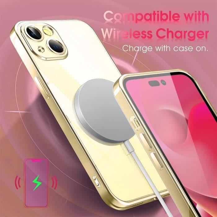 Coque Silicone - pour iPhone 14 - Transparent - Contour Métallique Doré - Souple - Installation Facile
