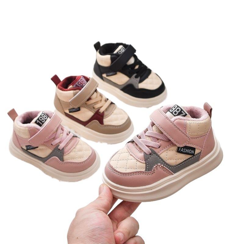 Winter New Children's Sports Shoes Cotton Shoes Girls Velvet Mid-top Board Shoes Baby Boys Warm Shoes Two Cotton Boots