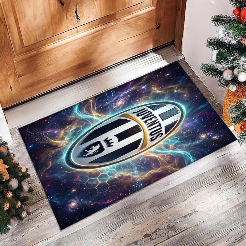 Juventus FC bedruckter Flanell-Teppich rutschfest weicher Polyester-Bodenbelag Indoor-Dekormatte für Schlafzimmer Wohnzimmer Sofa