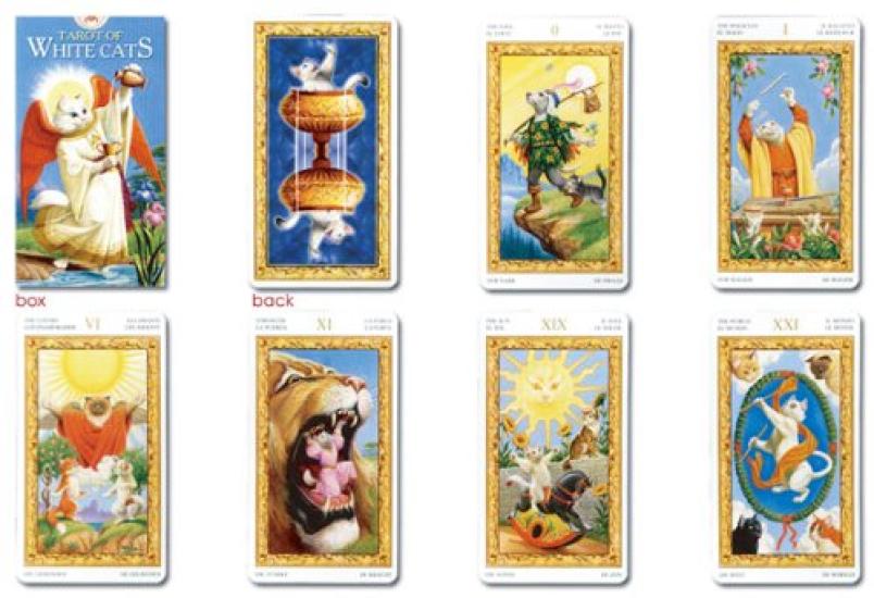 Tarot Cards Fortune Telling 78 White Cats Tarot Cards with Japanese Booklet "Pocket Manual"
