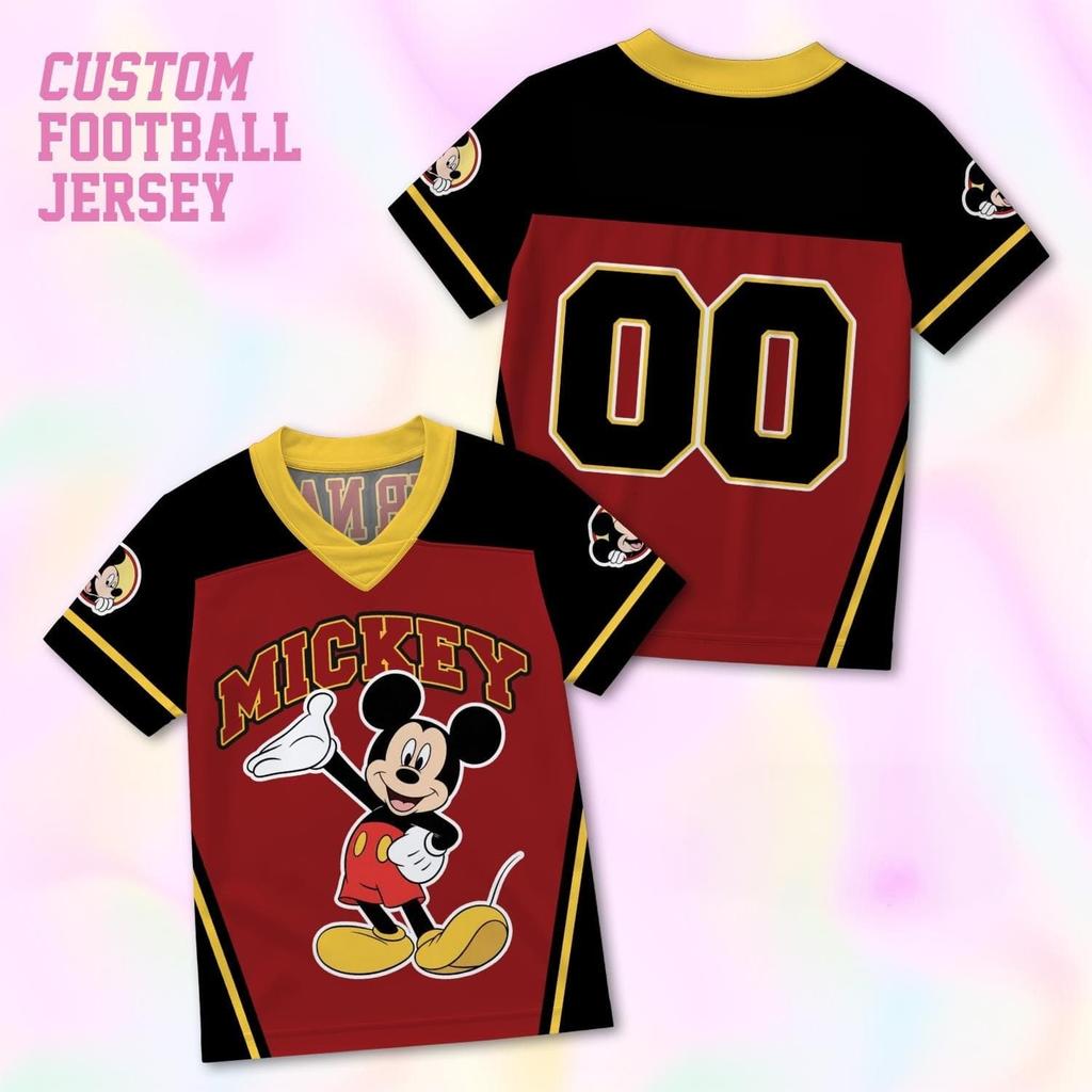 Kids Cartoon Donald Daisy Goofy Print V‑Neck Football Jersey T‑Shirt Girl Short Sleeve Sport Top Casual Loose Children Sportwear
