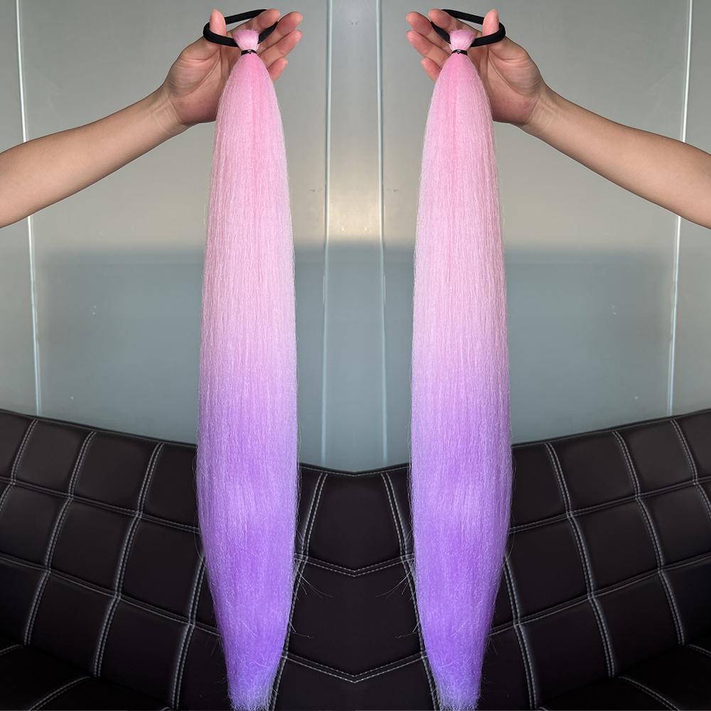 Păr Sintetic Coadă Dreaptă 2 Bucăți Cu Elastice Colorate Coadă Împletită Extensii de Păr Accesorii de Păr Pentru Femei 24inches pink