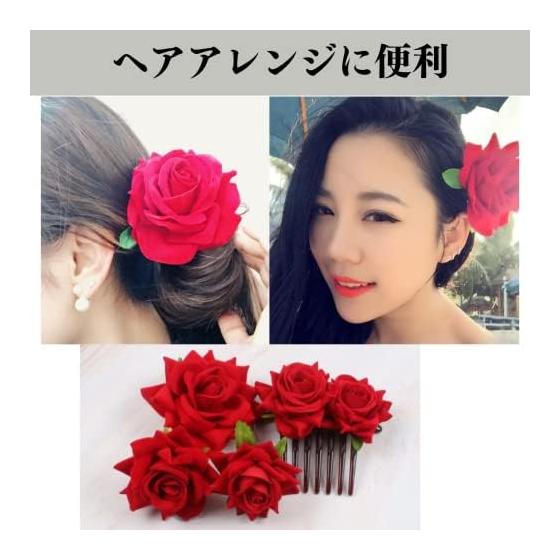 Quikaboo Rose Hair Accessories Set - 4 Pieces (2 U-pins, 1 Hairpin, 1 Comb Pin) - Red Rose Flower Corsage Clips for Hair Styling - Versatile for