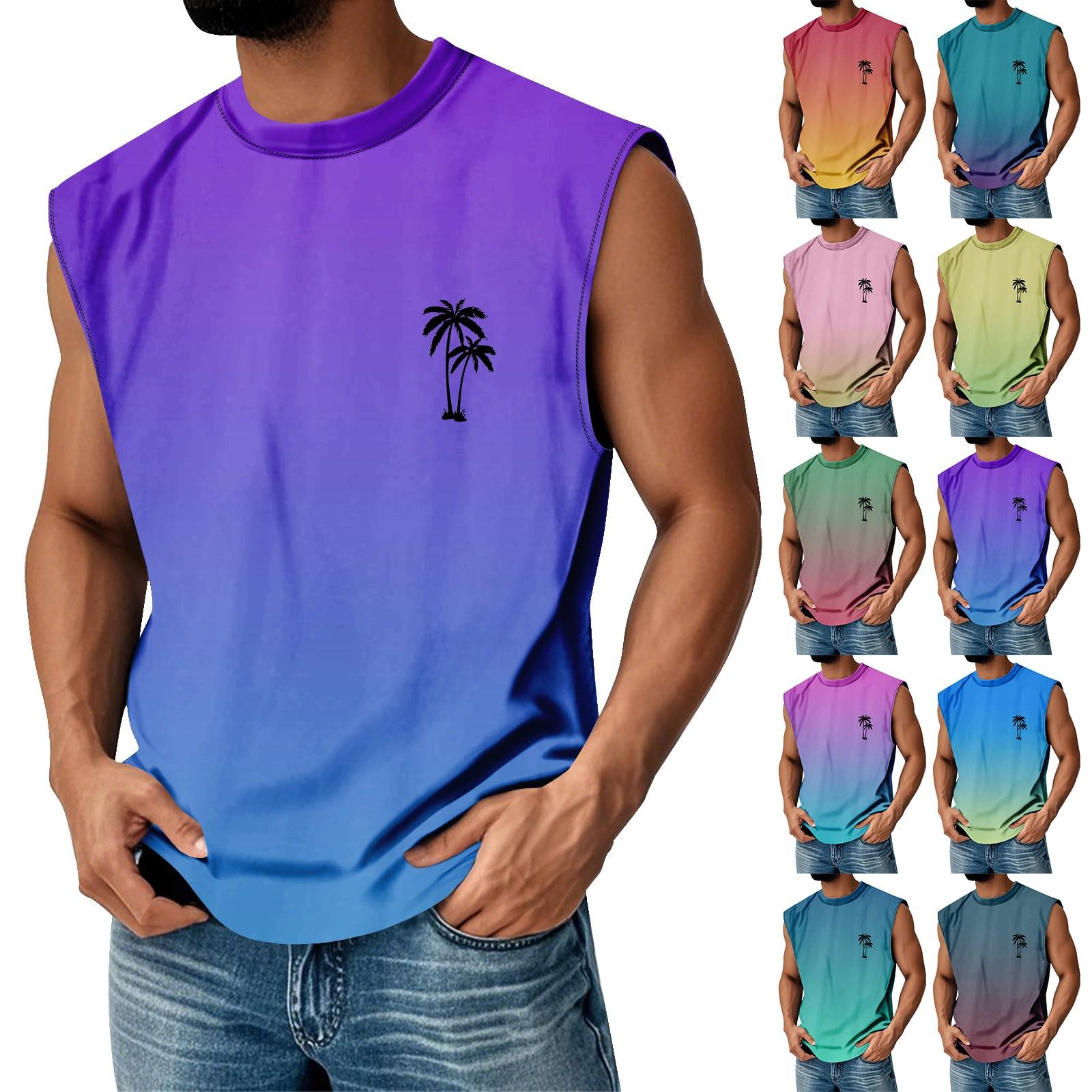 

Мужская летняя майка без рукавов с принтом, круглым вырезом и градиентом, спортивная, в стиле кэжуал L циан